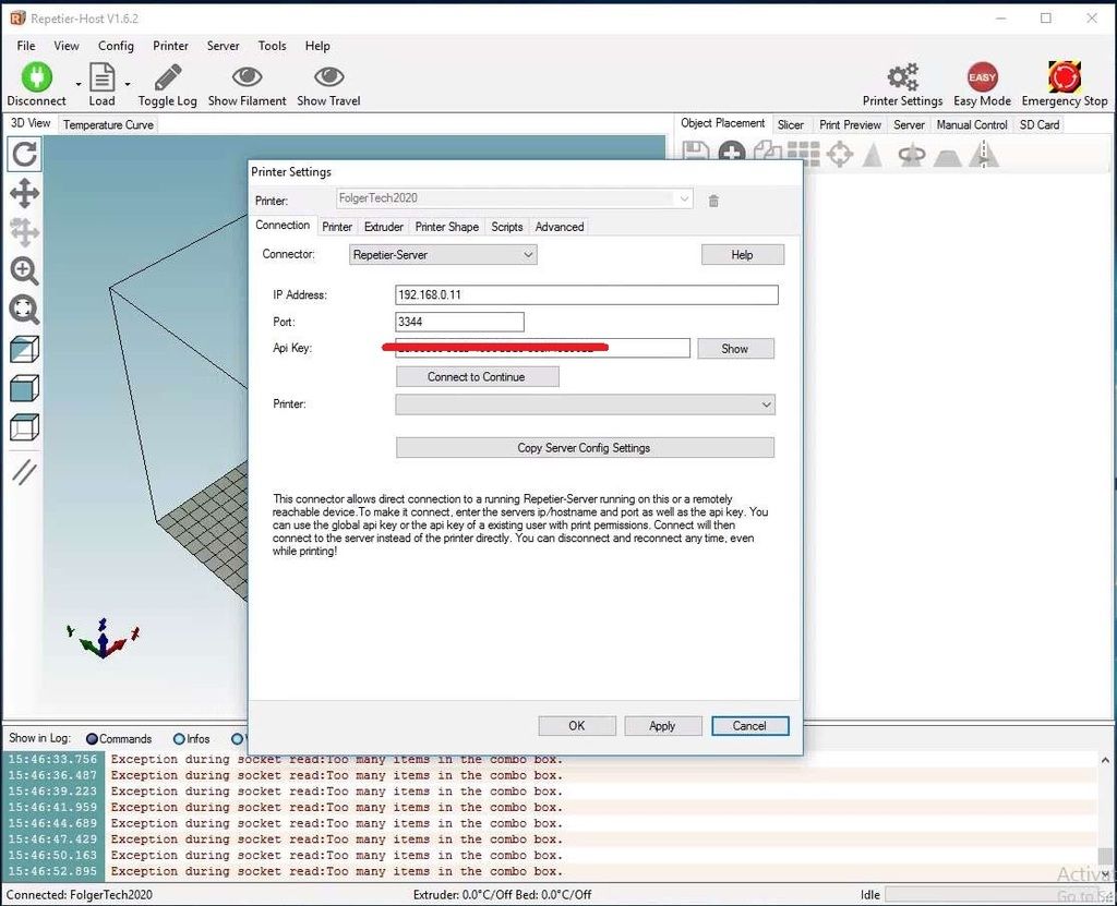 Repetier Host get "Too many items in combo box" error when connecting